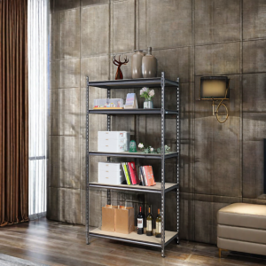 boltless shelving in living room